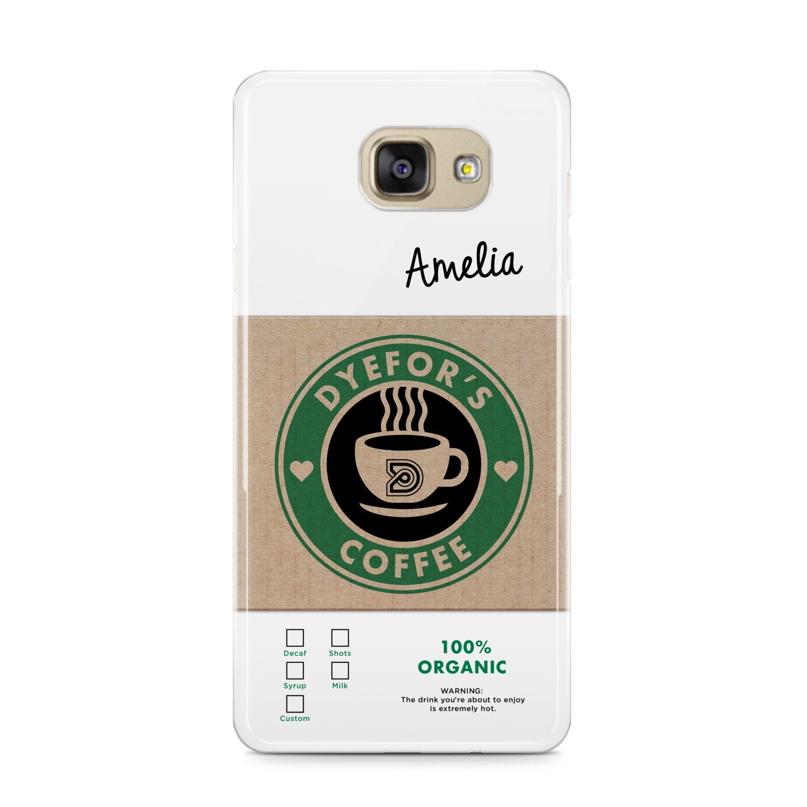 Coffee Cup Personalised Samsung Galaxy A9 2016 Case on gold phone