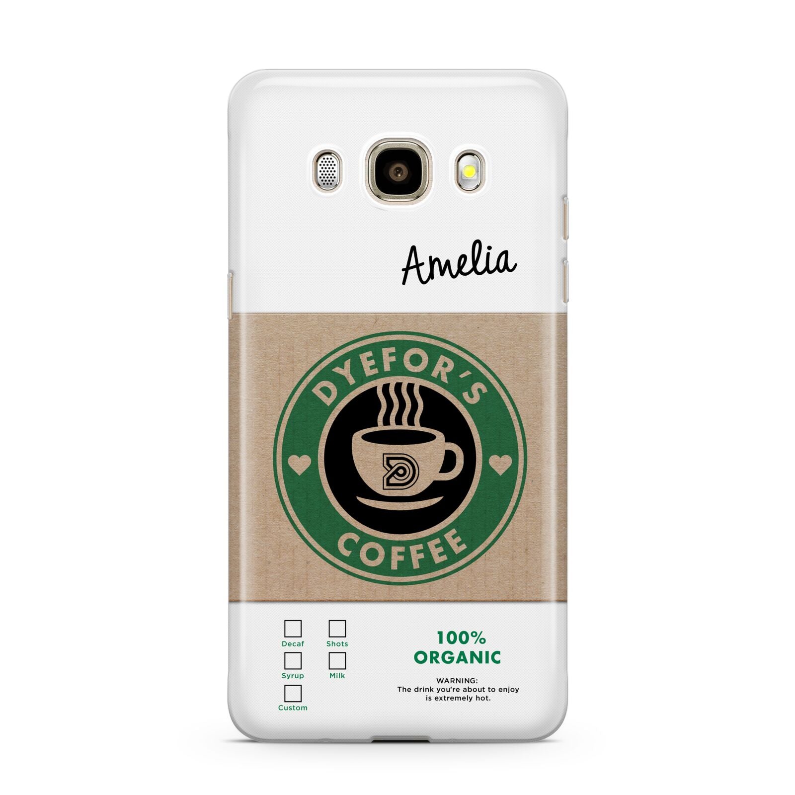 Coffee Cup Personalised Samsung Galaxy J7 2016 Case on gold phone