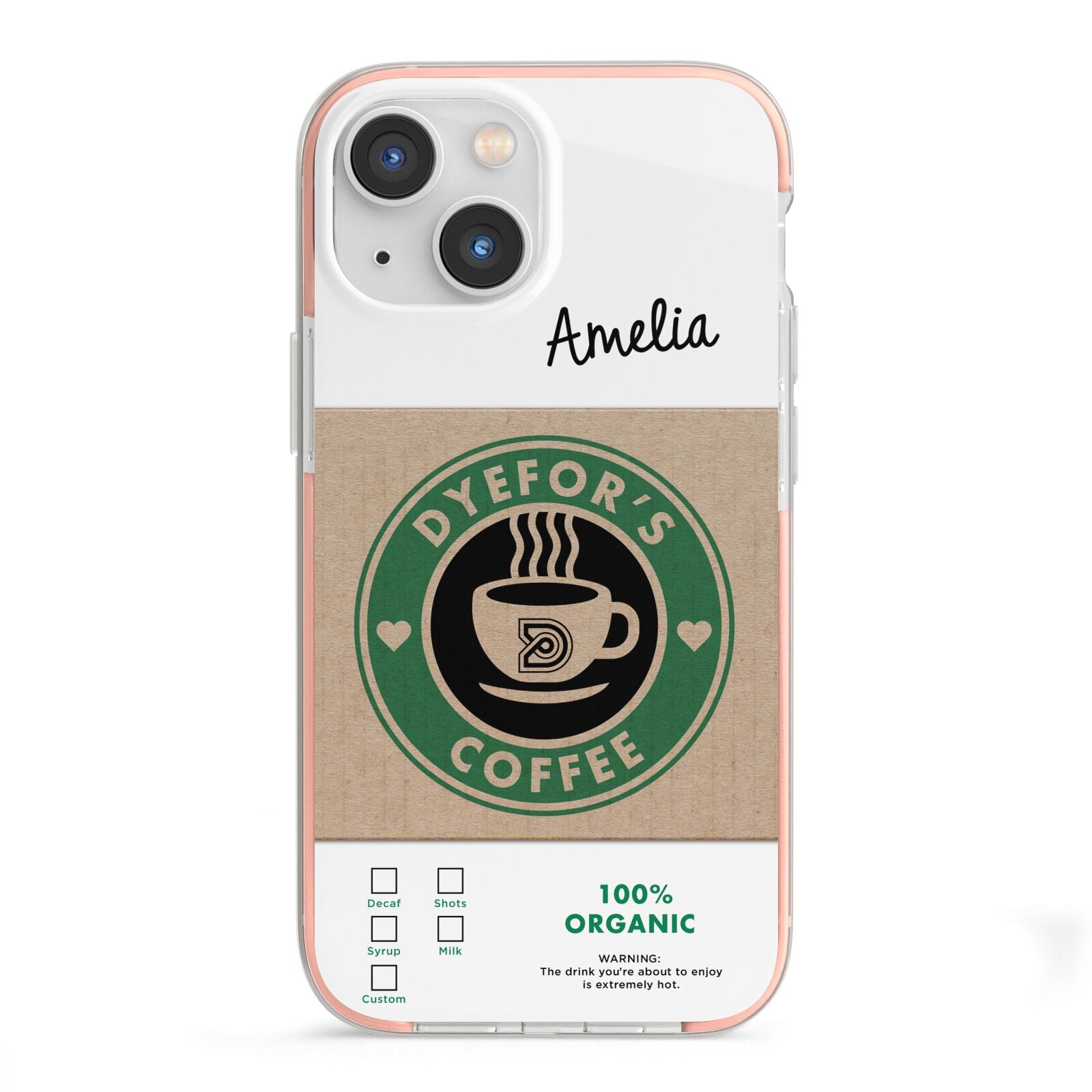 Coffee Cup Personalised iPhone 13 Mini TPU Impact Case with Pink Edges