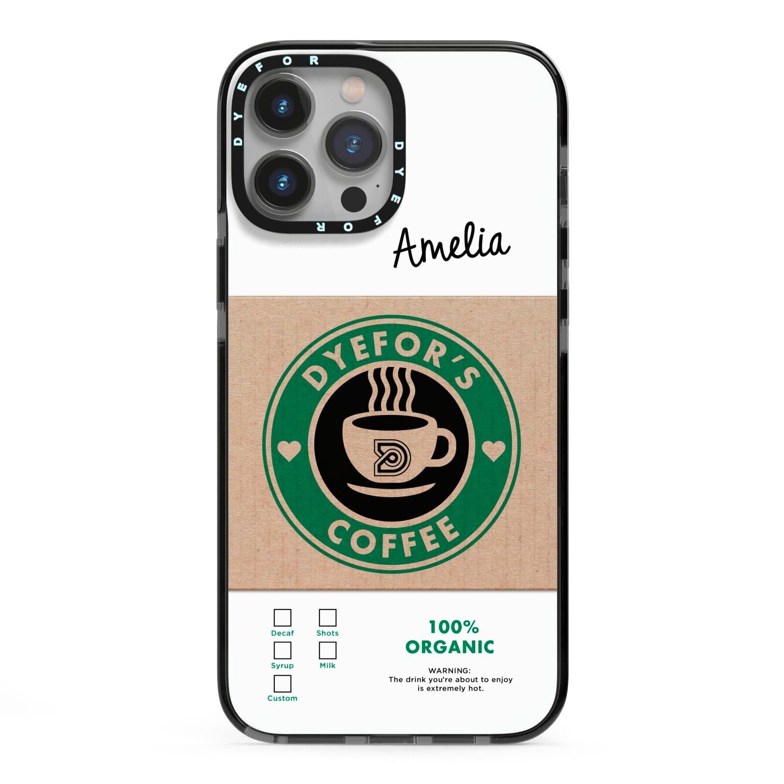 Coffee Cup Personalised iPhone 13 Pro Max Black Impact Case on Silver phone