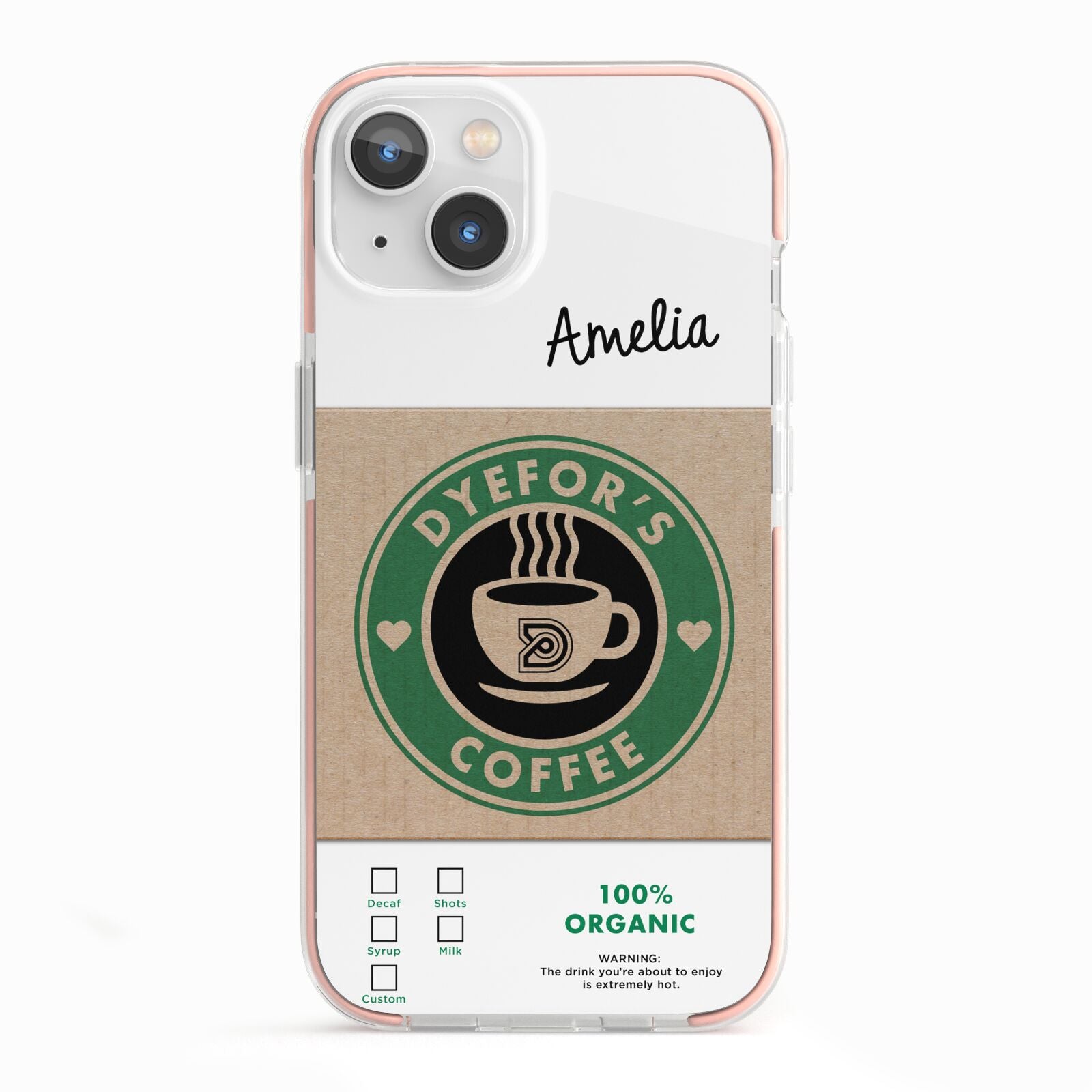 Coffee Cup Personalised iPhone 13 TPU Impact Case with Pink Edges