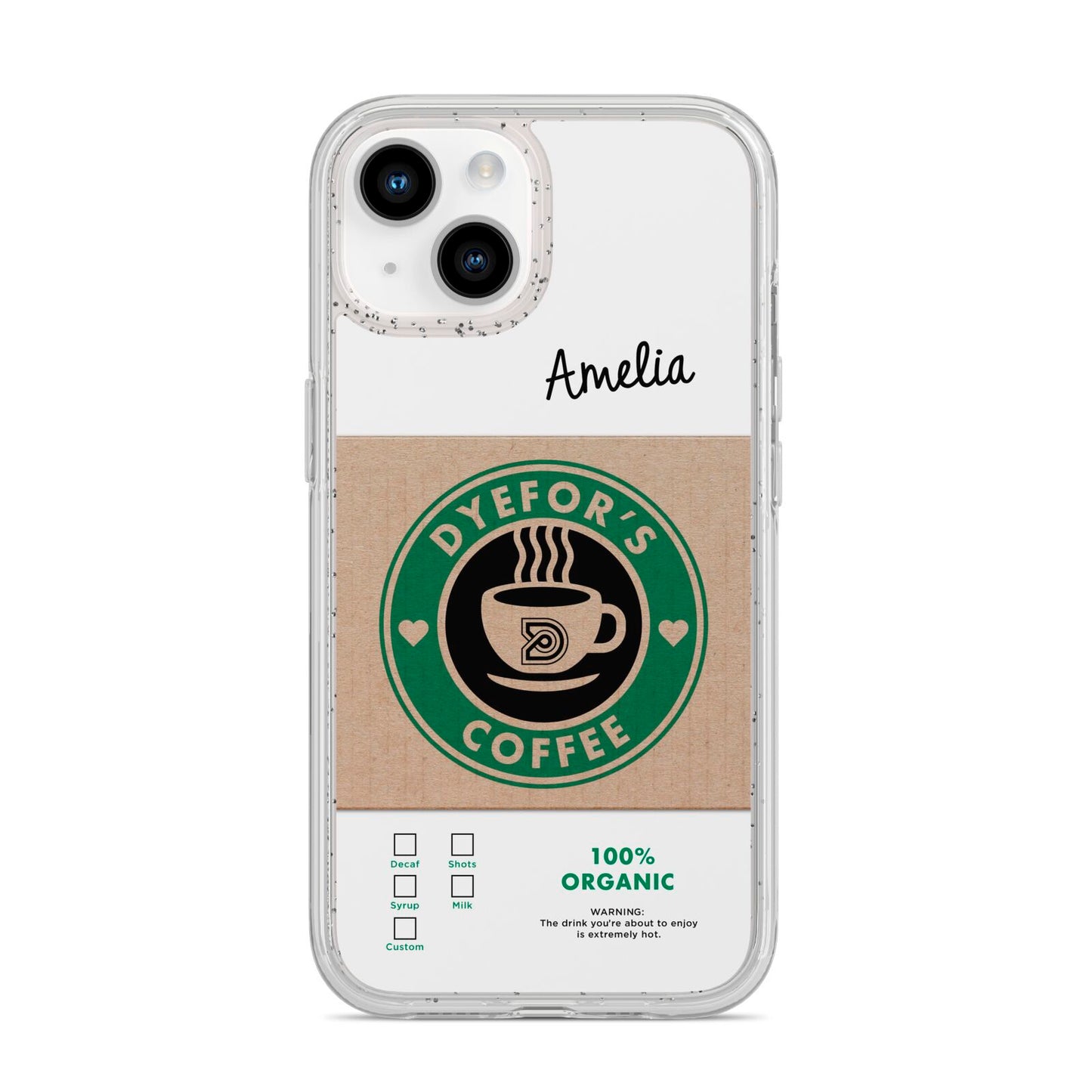 Coffee Cup Personalised iPhone 14 Glitter Tough Case Starlight