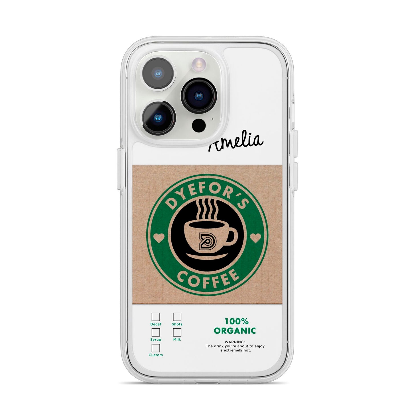 Coffee Cup Personalised iPhone 14 Pro Clear Tough Case Silver