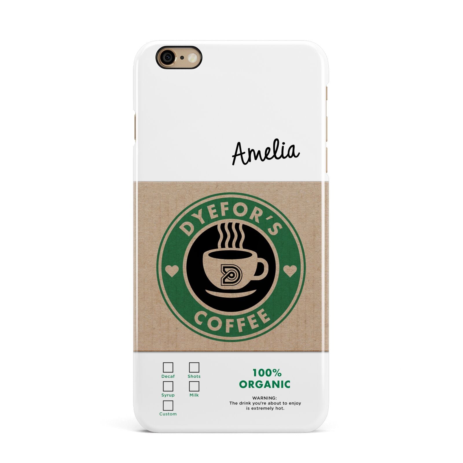 Coffee Cup Personalised iPhone 6 Plus 3D Snap Case on Gold Phone