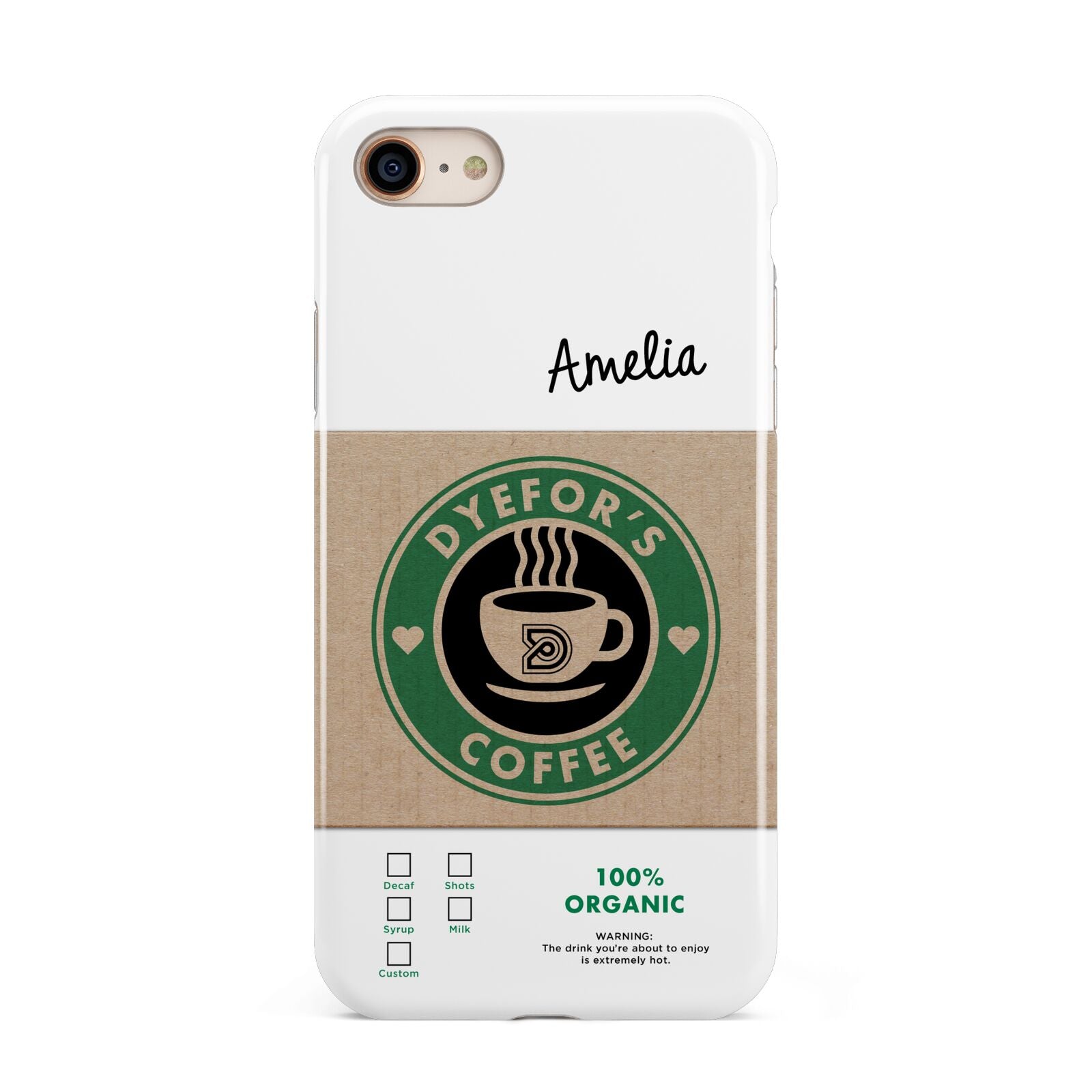 Coffee Cup Personalised iPhone 8 3D Tough Case on Gold Phone