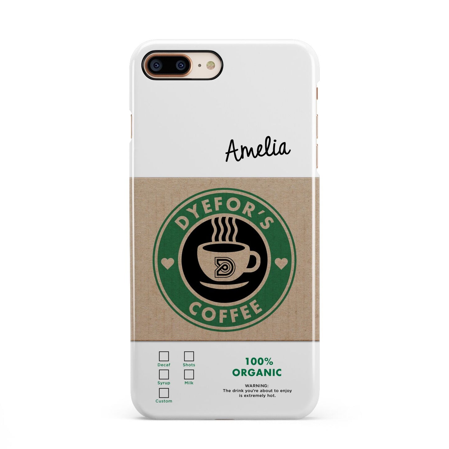 Coffee Cup Personalised iPhone 8 Plus 3D Snap Case on Gold Phone