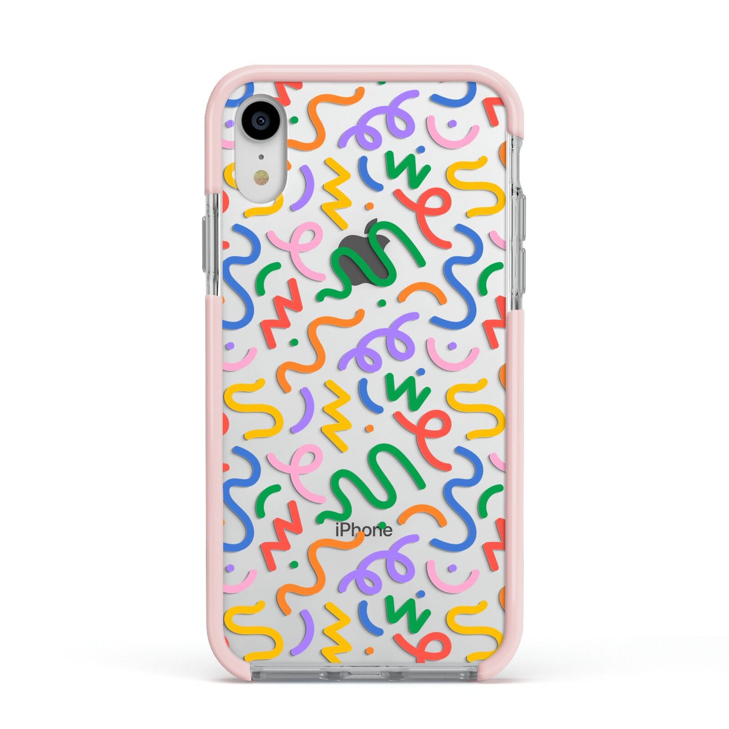 Colourful Doodle Apple iPhone XR Impact Case Pink Edge on Silver Phone