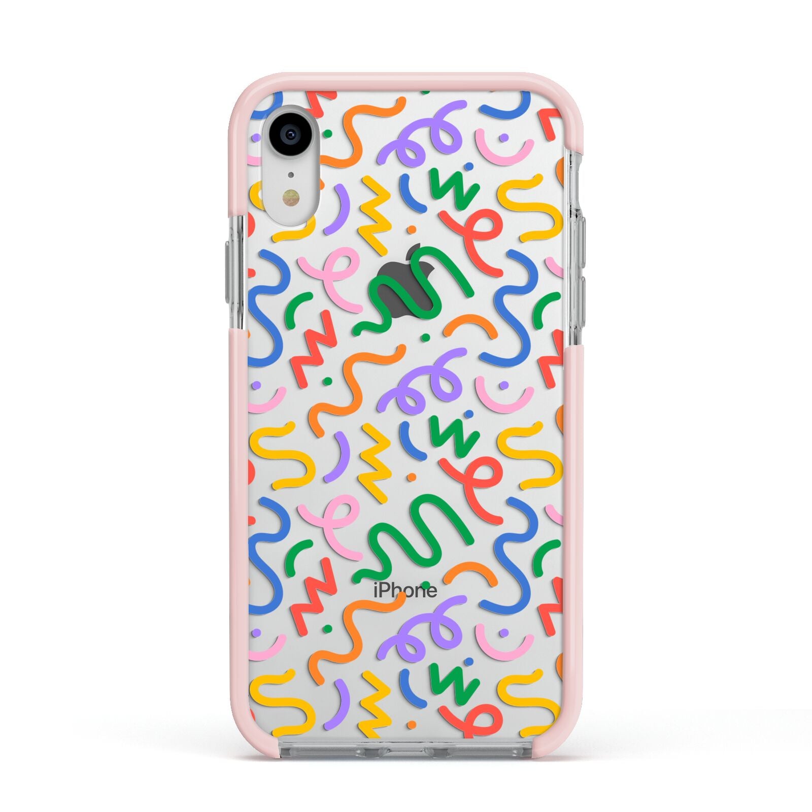 Colourful Doodle Apple iPhone XR Impact Case Pink Edge on Silver Phone