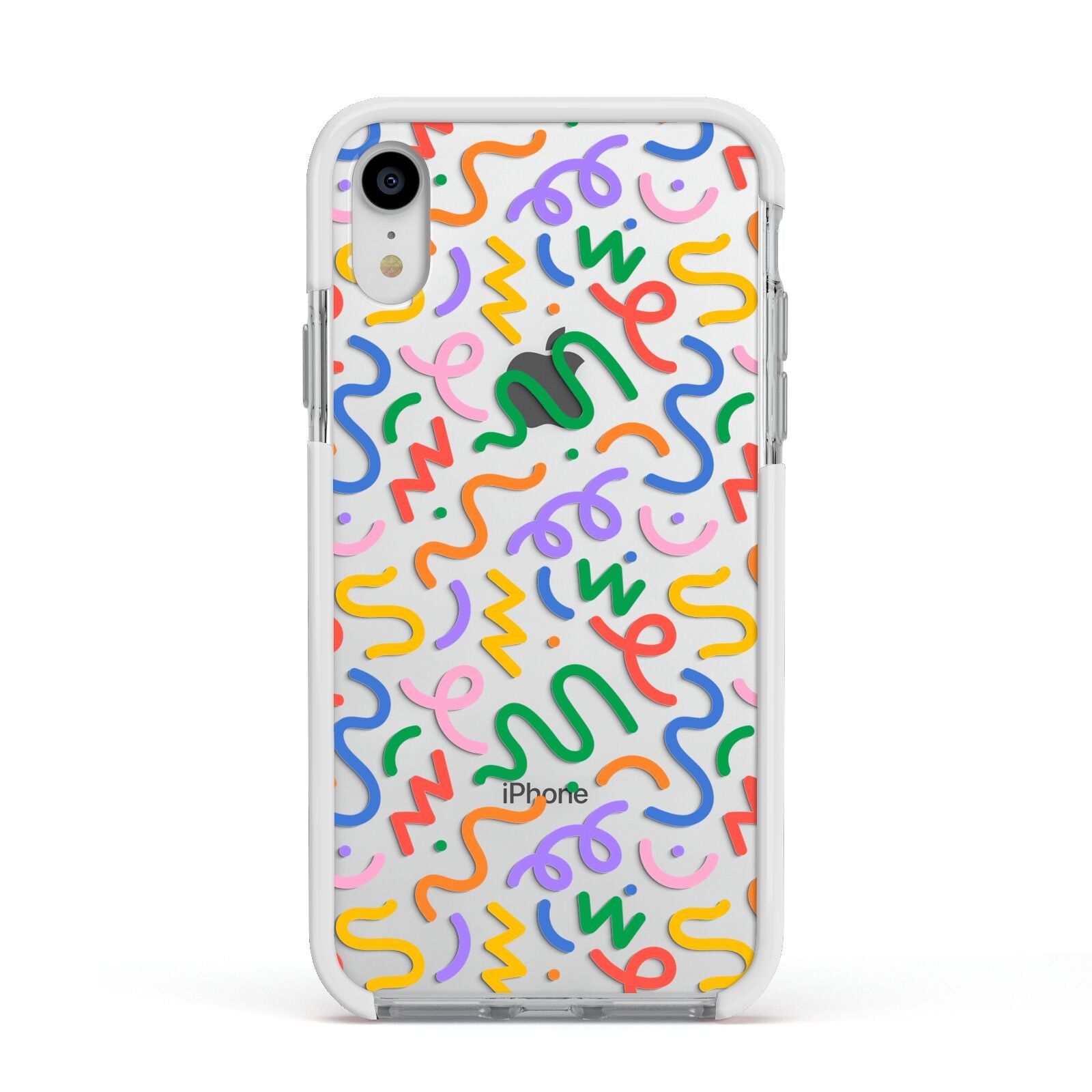 Colourful Doodle Apple iPhone XR Impact Case White Edge on Silver Phone