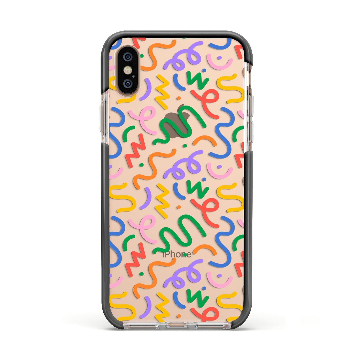 Colourful Doodle Apple iPhone Xs Impact Case Black Edge on Gold Phone