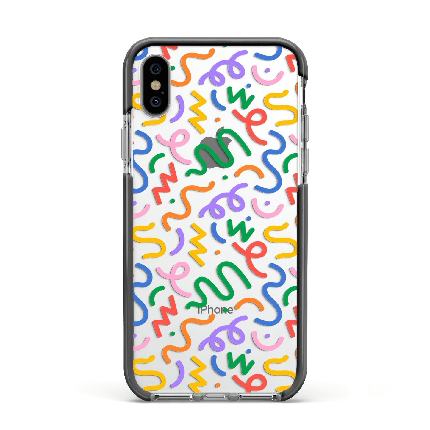 Colourful Doodle Apple iPhone Xs Impact Case Black Edge on Silver Phone