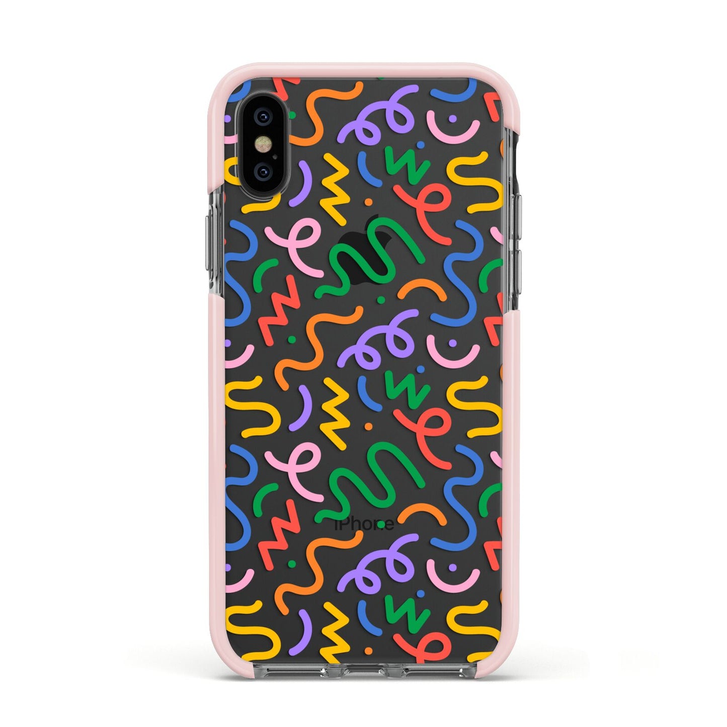 Colourful Doodle Apple iPhone Xs Impact Case Pink Edge on Black Phone