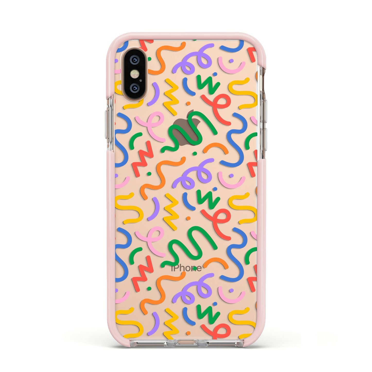 Colourful Doodle Apple iPhone Xs Impact Case Pink Edge on Gold Phone