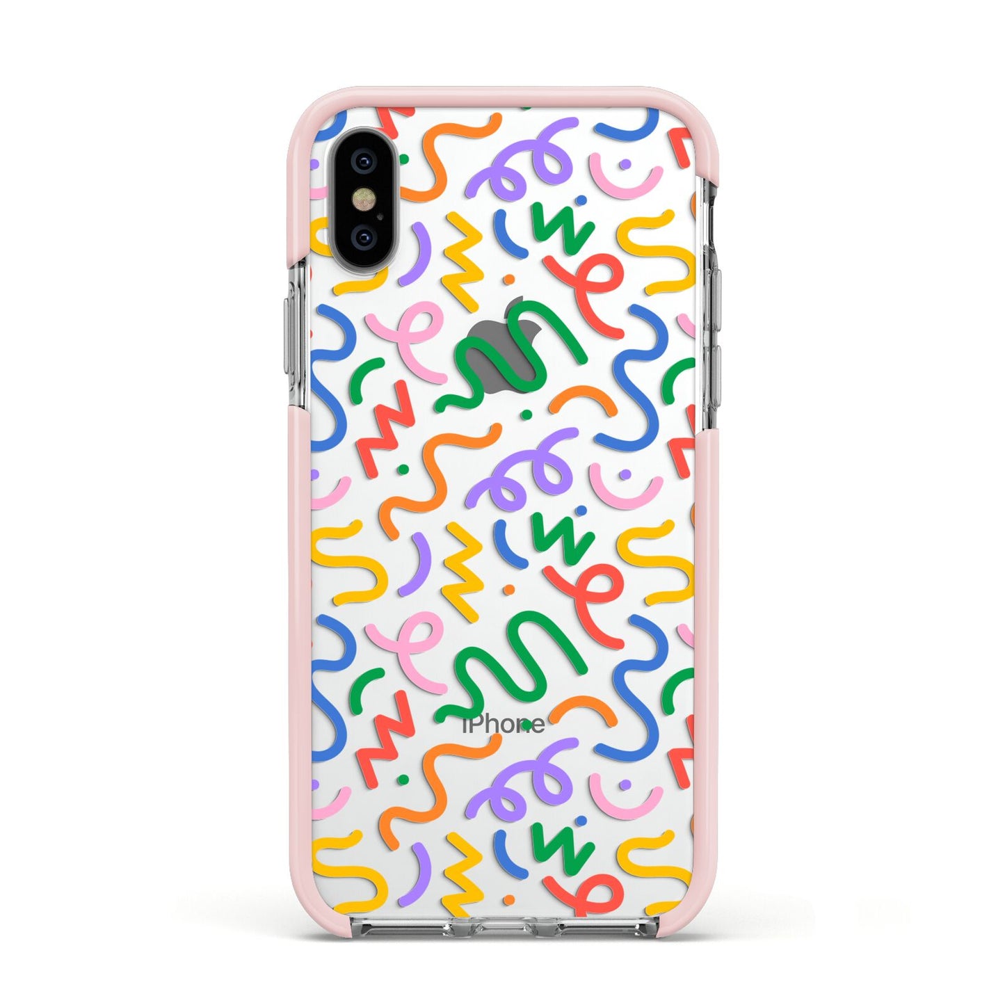 Colourful Doodle Apple iPhone Xs Impact Case Pink Edge on Silver Phone