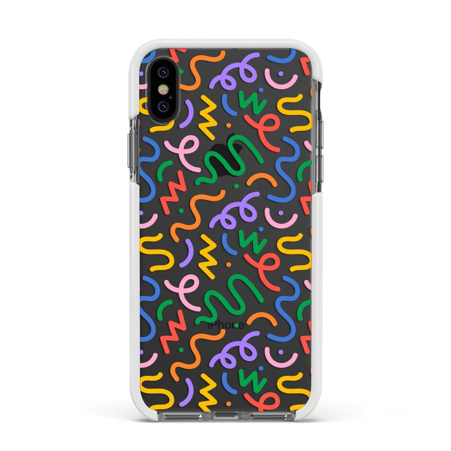 Colourful Doodle Apple iPhone Xs Impact Case White Edge on Black Phone