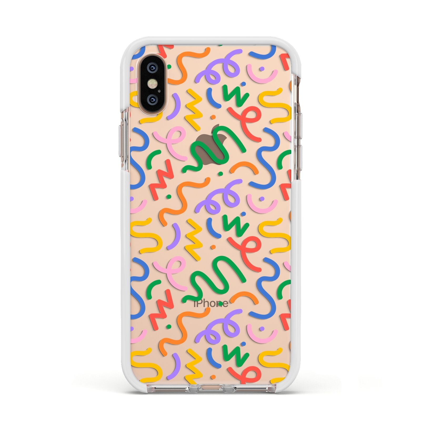 Colourful Doodle Apple iPhone Xs Impact Case White Edge on Gold Phone