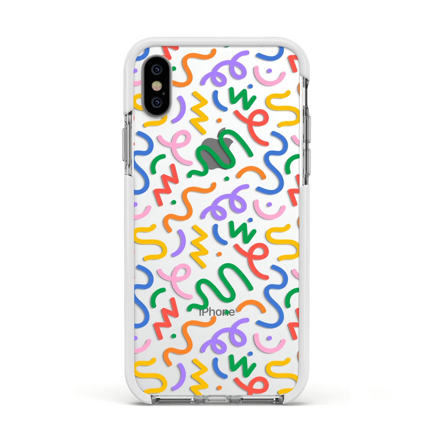 Colourful Doodle Apple iPhone Xs Impact Case White Edge on Silver Phone