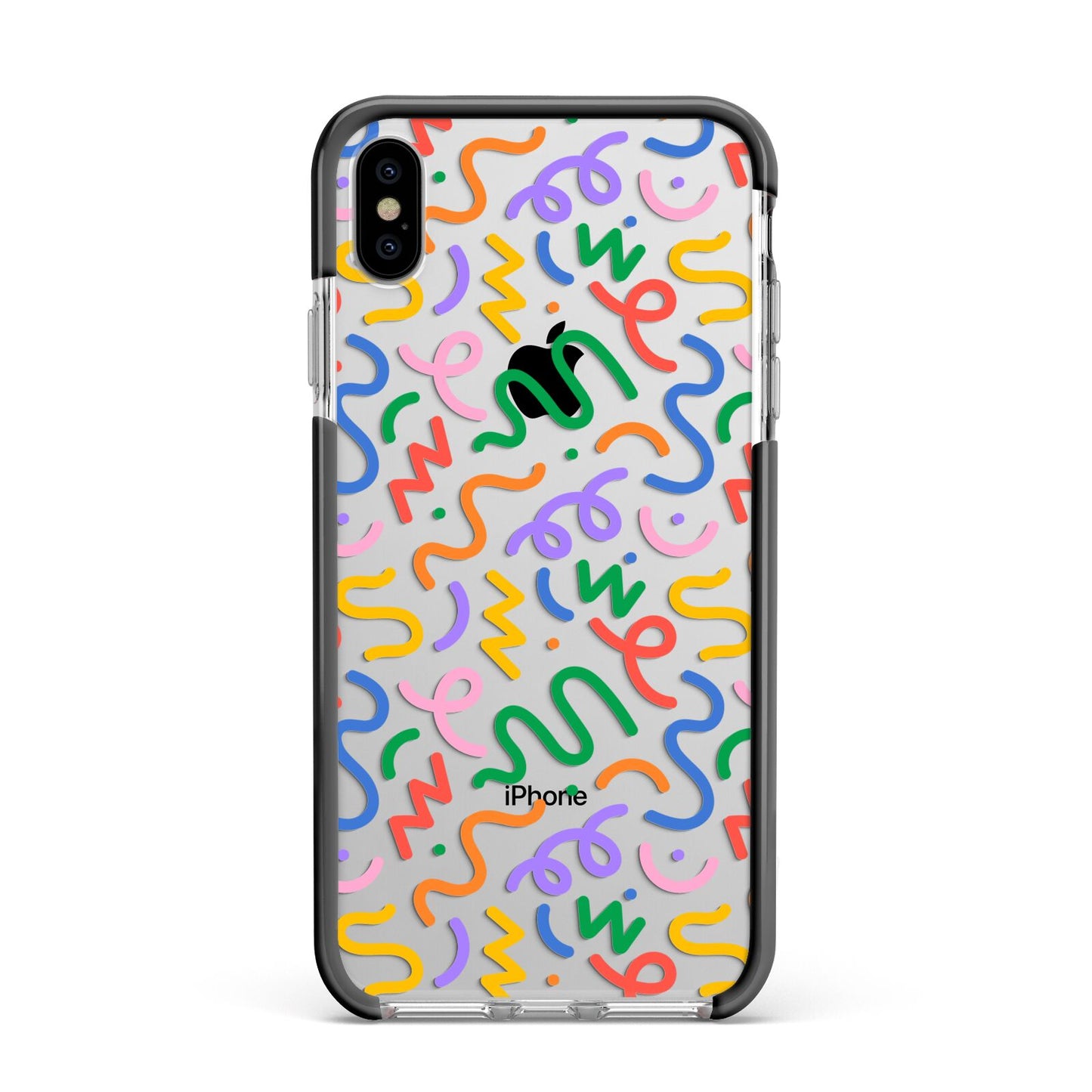 Colourful Doodle Apple iPhone Xs Max Impact Case Black Edge on Silver Phone