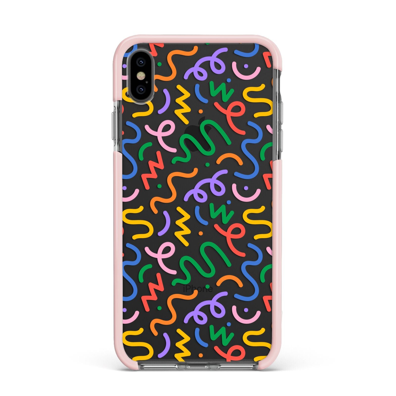 Colourful Doodle Apple iPhone Xs Max Impact Case Pink Edge on Black Phone