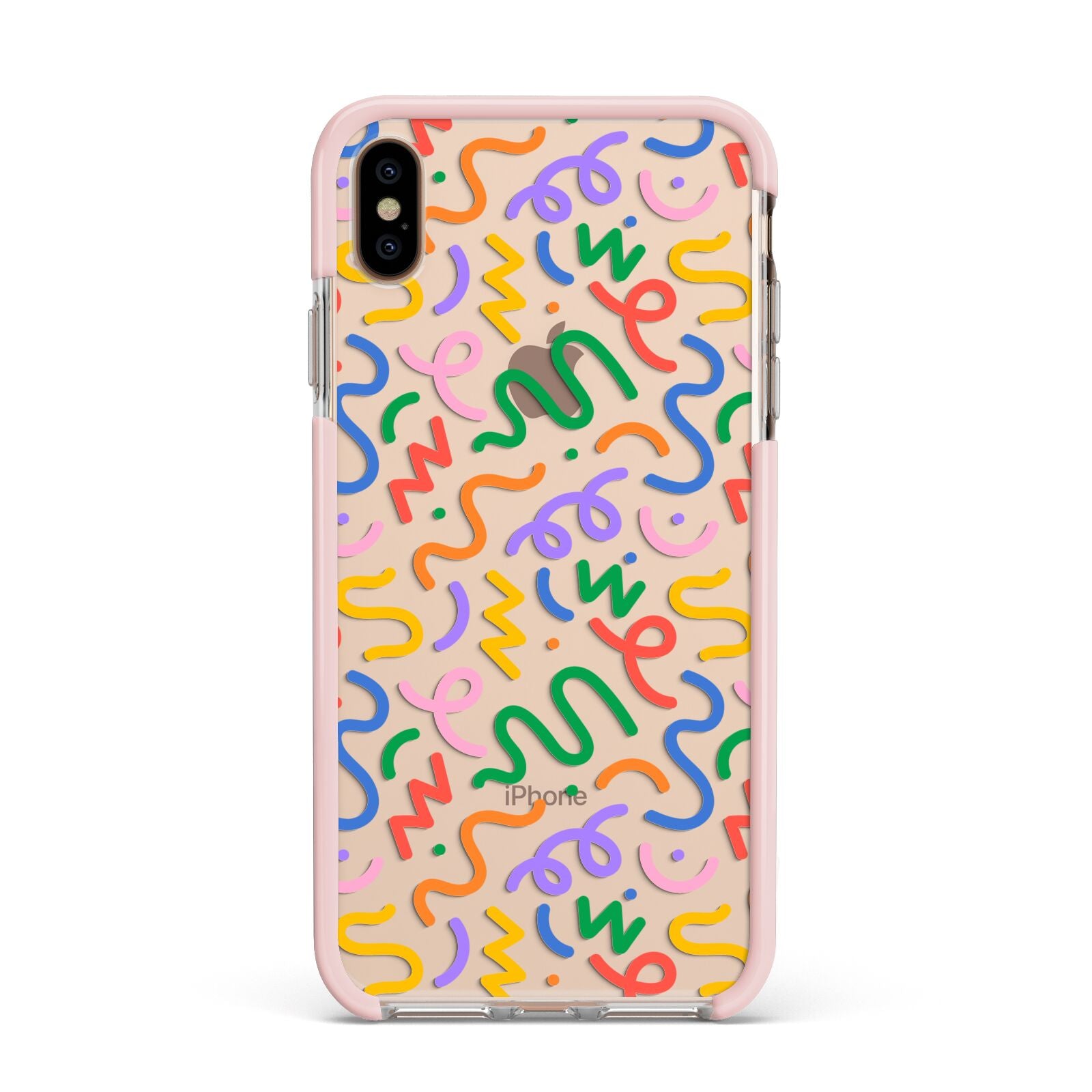 Colourful Doodle Apple iPhone Xs Max Impact Case Pink Edge on Gold Phone