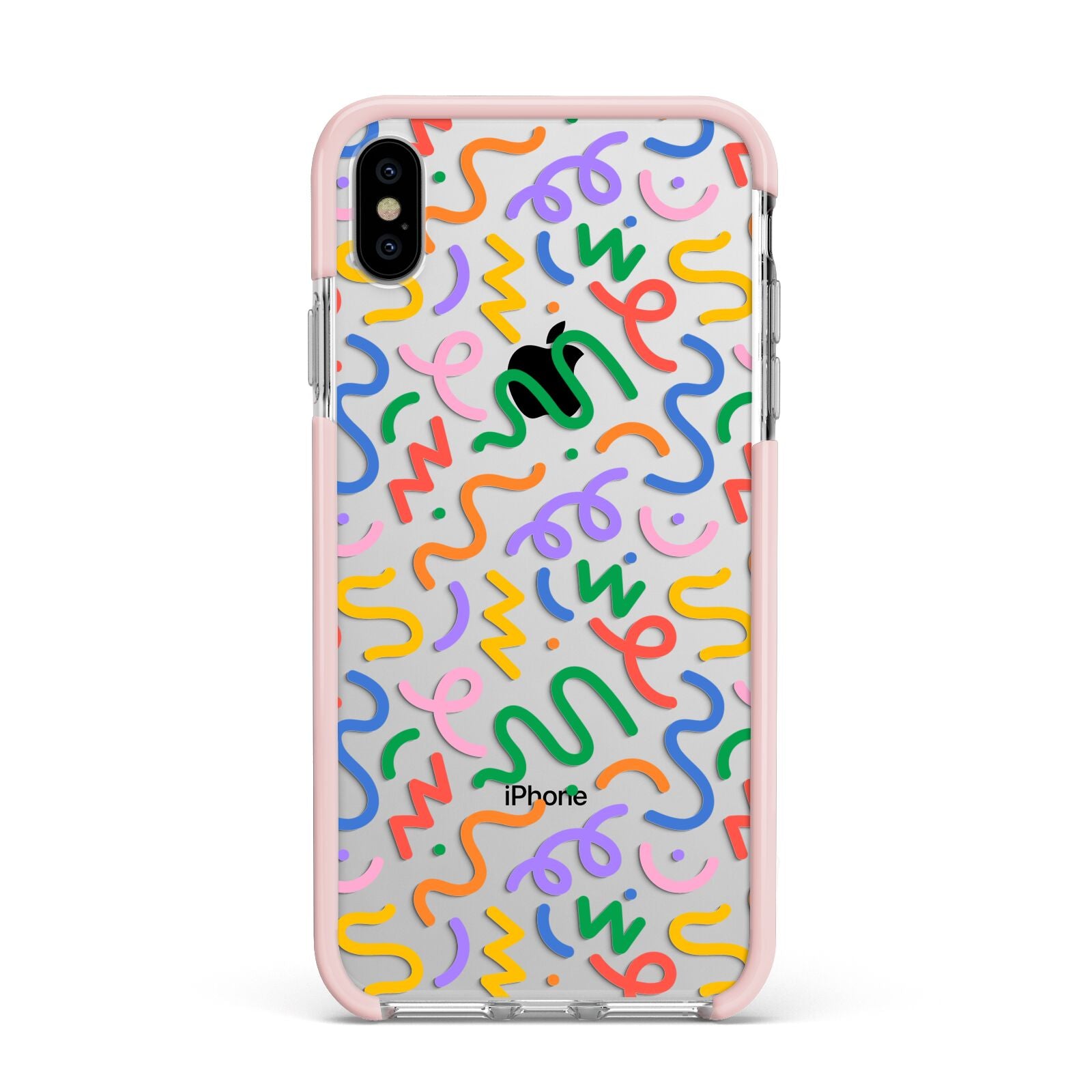 Colourful Doodle Apple iPhone Xs Max Impact Case Pink Edge on Silver Phone