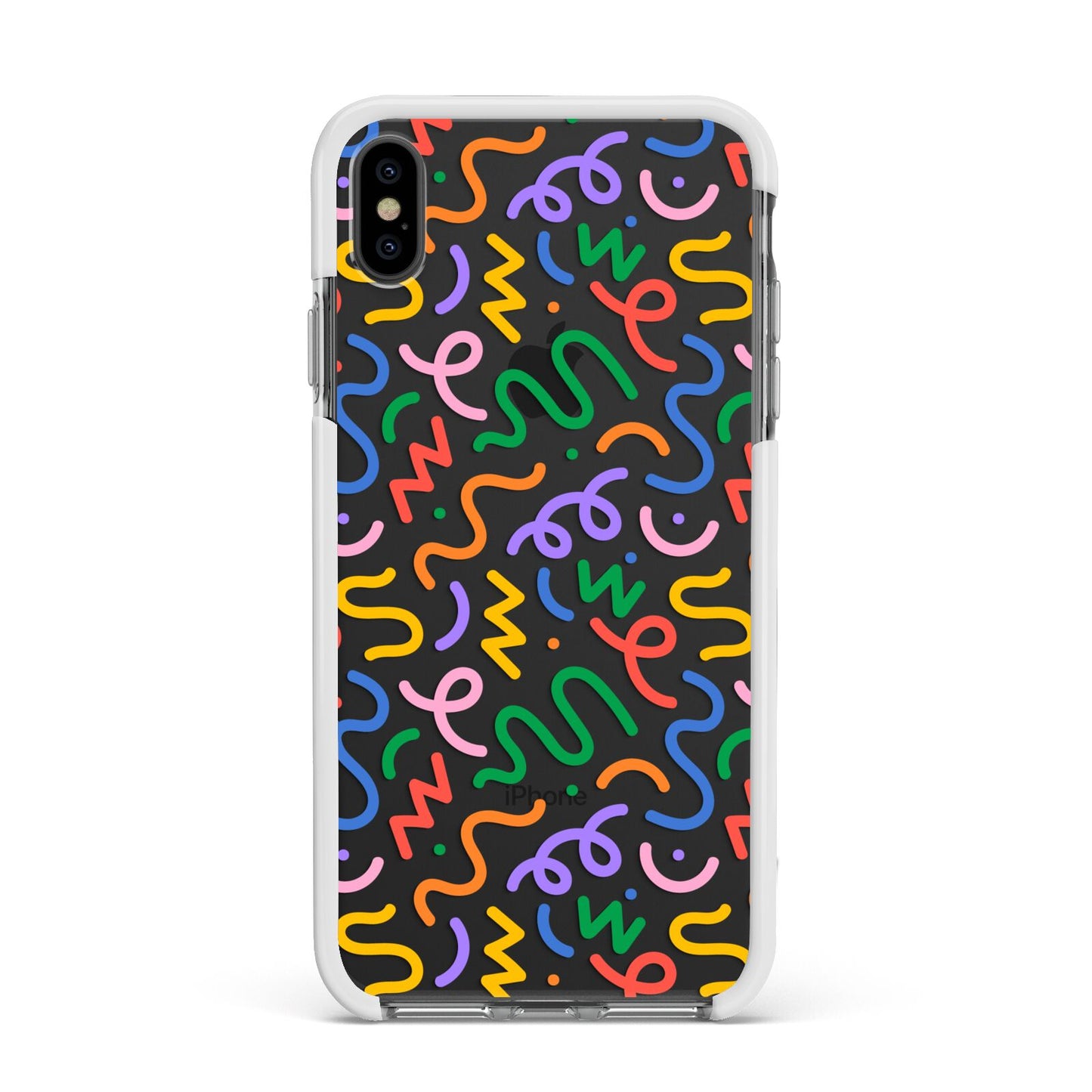 Colourful Doodle Apple iPhone Xs Max Impact Case White Edge on Black Phone