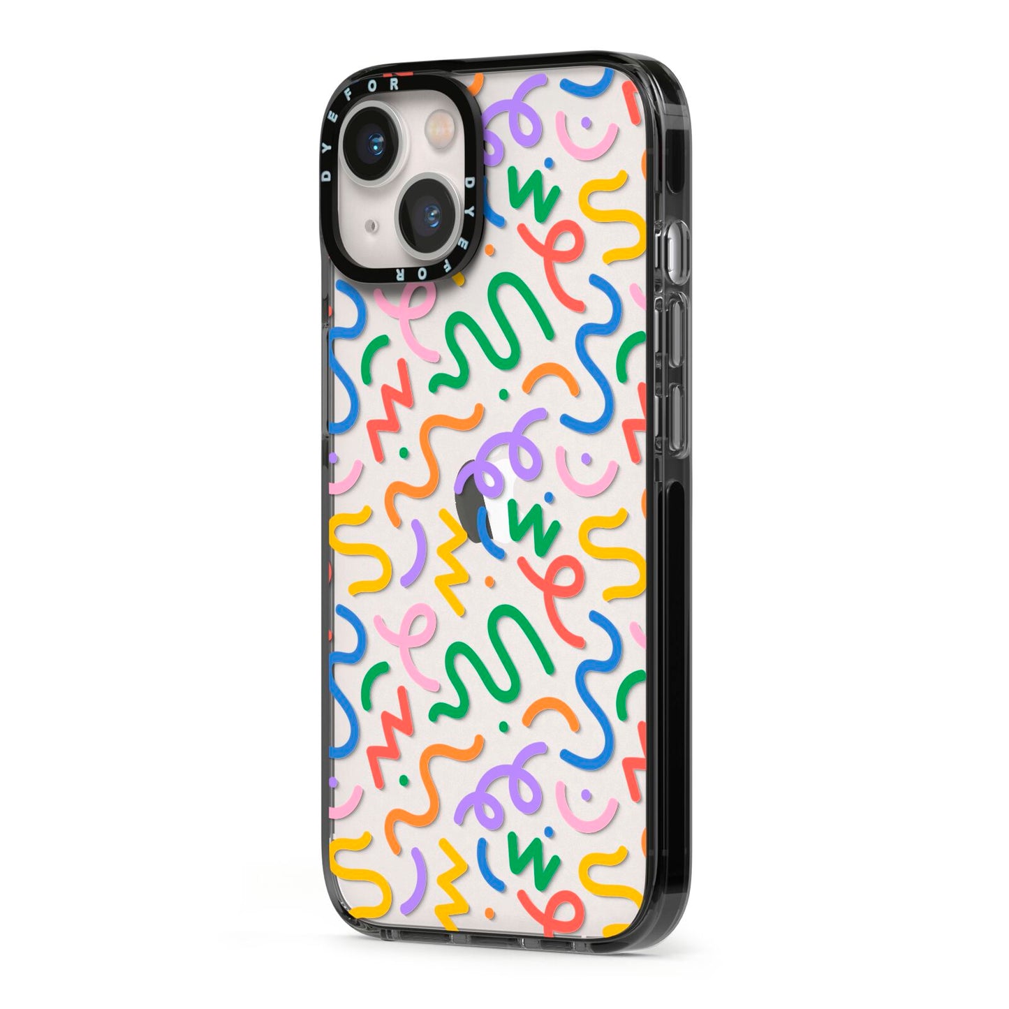 Colourful Doodle iPhone 13 Black Impact Case Side Angle on Silver phone