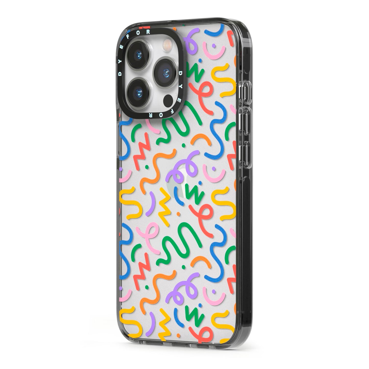 Colourful Doodle iPhone 13 Pro Black Impact Case Side Angle on Silver phone