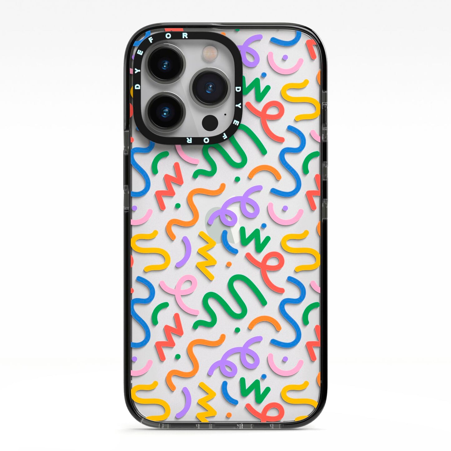 Colourful Doodle iPhone 13 Pro Black Impact Case on Silver phone