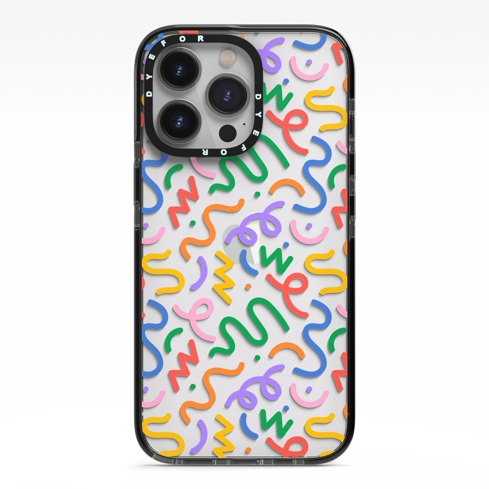 Colourful Doodle iPhone 13 Pro Black Impact Case on Silver phone