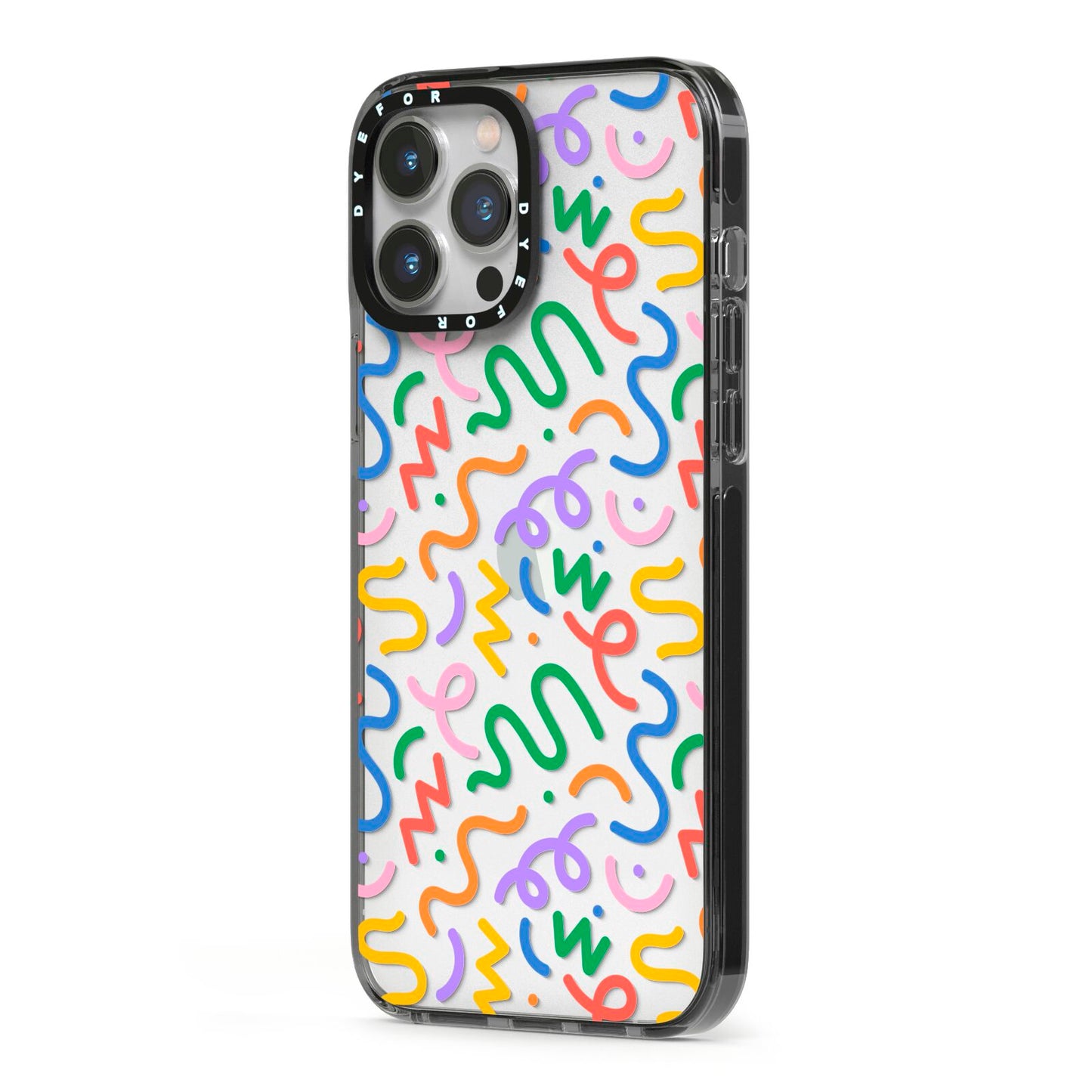 Colourful Doodle iPhone 13 Pro Max Black Impact Case Side Angle on Silver phone