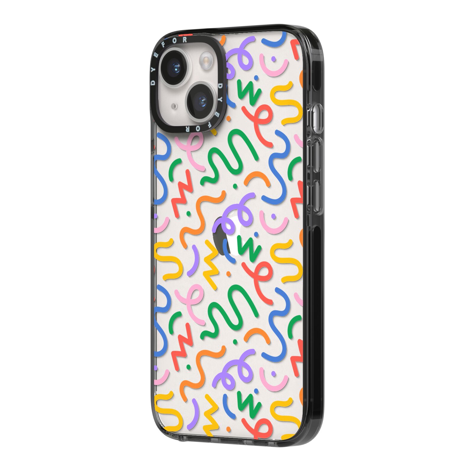 Colourful Doodle iPhone 14 Black Impact Case Side Angle on Silver phone