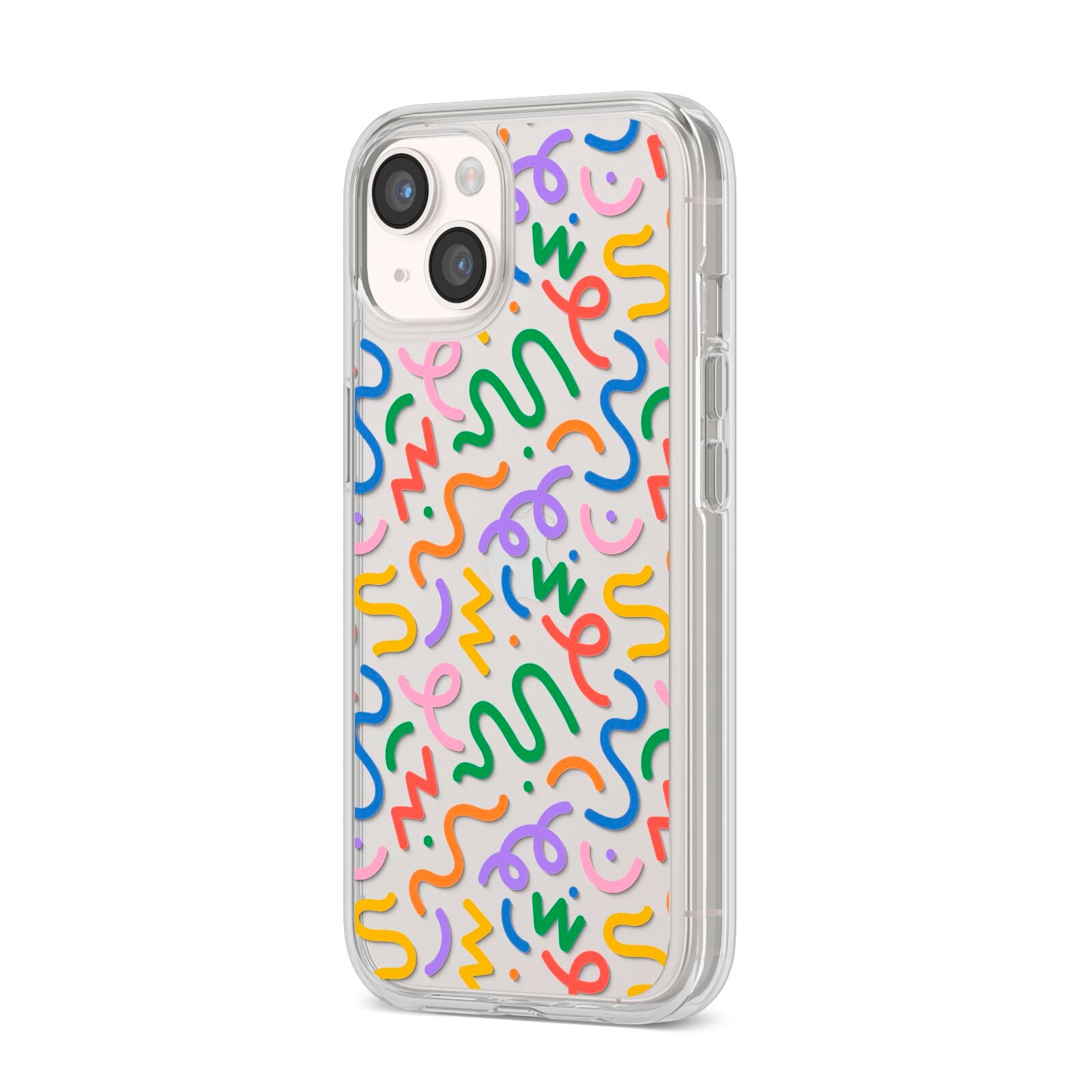 Colourful Doodle iPhone 14 Clear Tough Case Starlight Angled Image