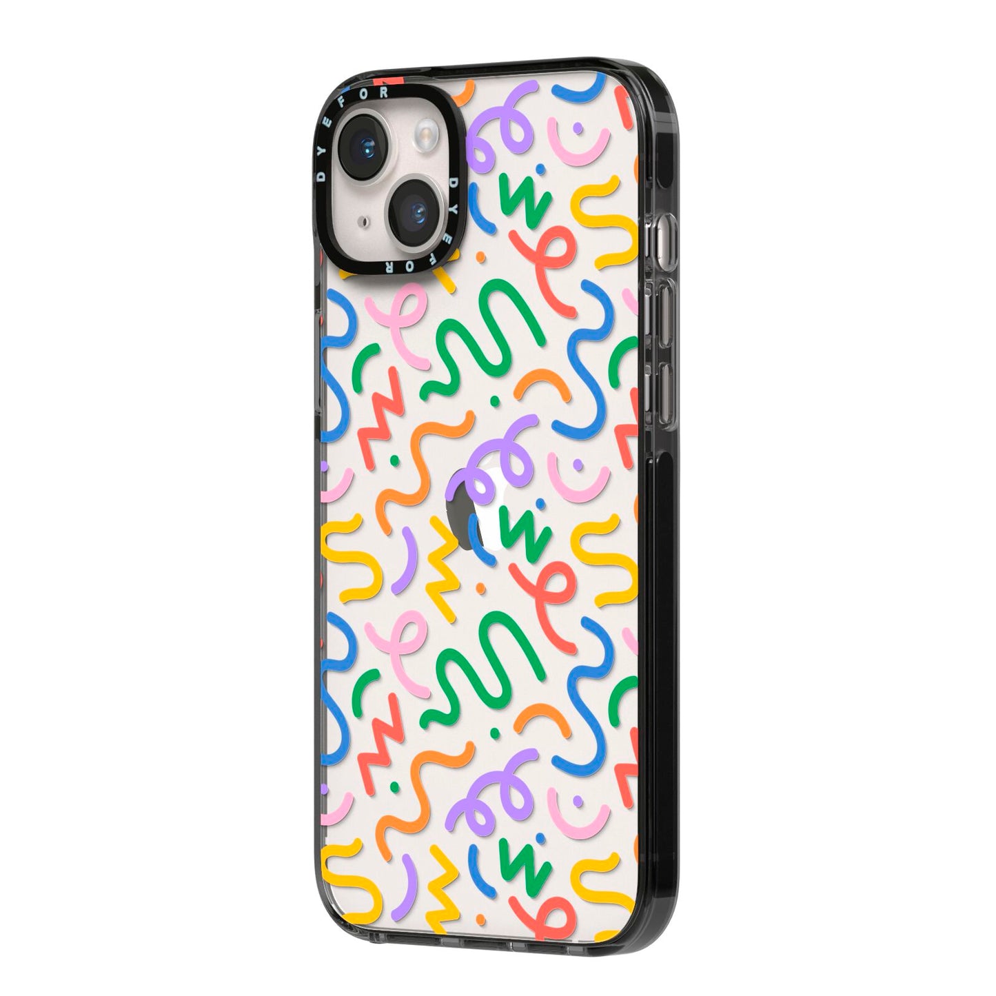 Colourful Doodle iPhone 14 Plus Black Impact Case Side Angle on Silver phone