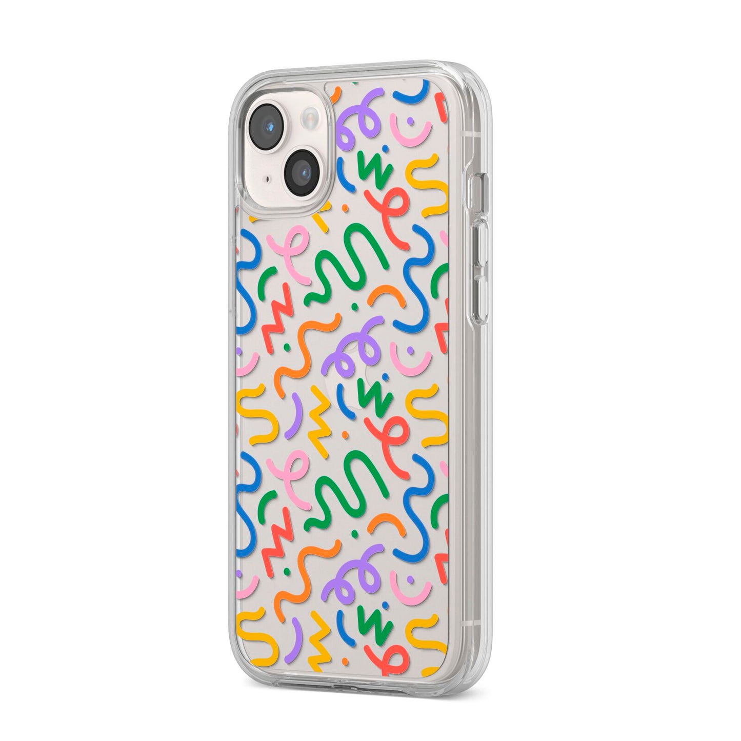 Colourful Doodle iPhone 14 Plus Clear Tough Case Starlight Angled Image