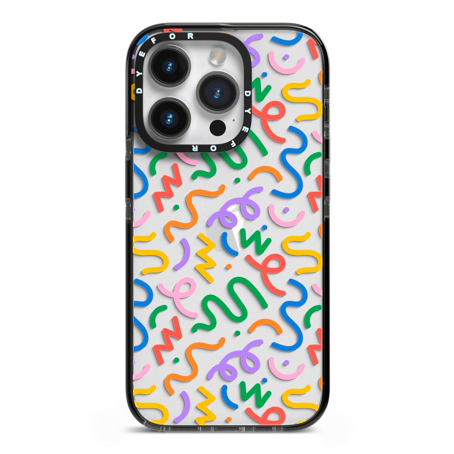 Colourful Doodle iPhone 14 Pro Black Impact Case on Silver phone