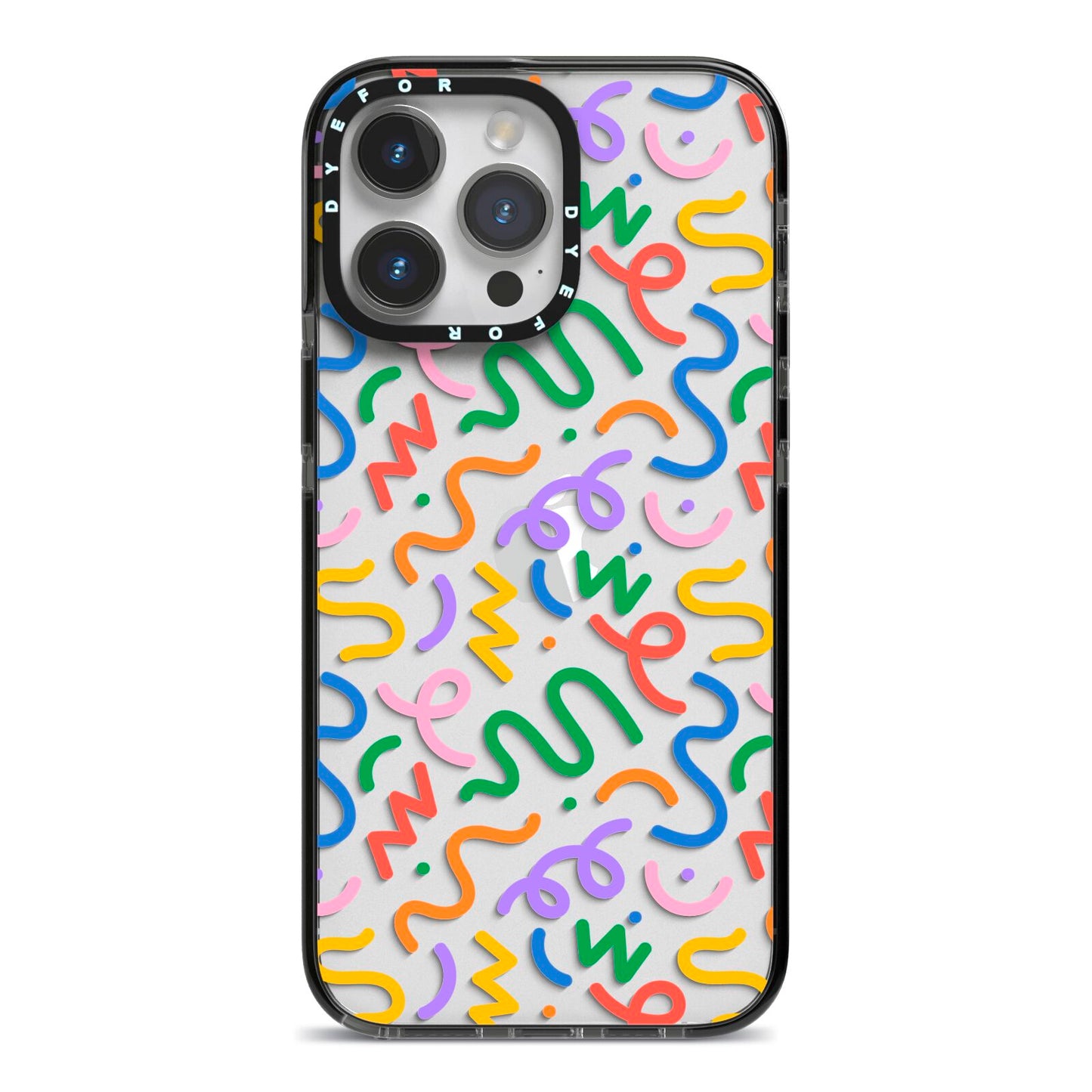 Colourful Doodle iPhone 14 Pro Max Black Impact Case on Silver phone