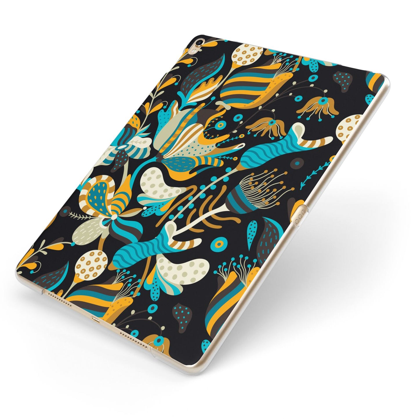Colourful Floral Apple iPad Case on Gold iPad Side View