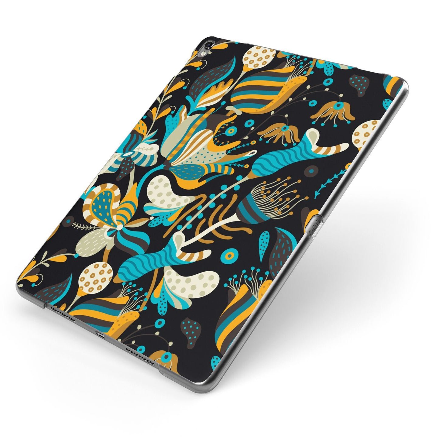 Colourful Floral Apple iPad Case on Grey iPad Side View