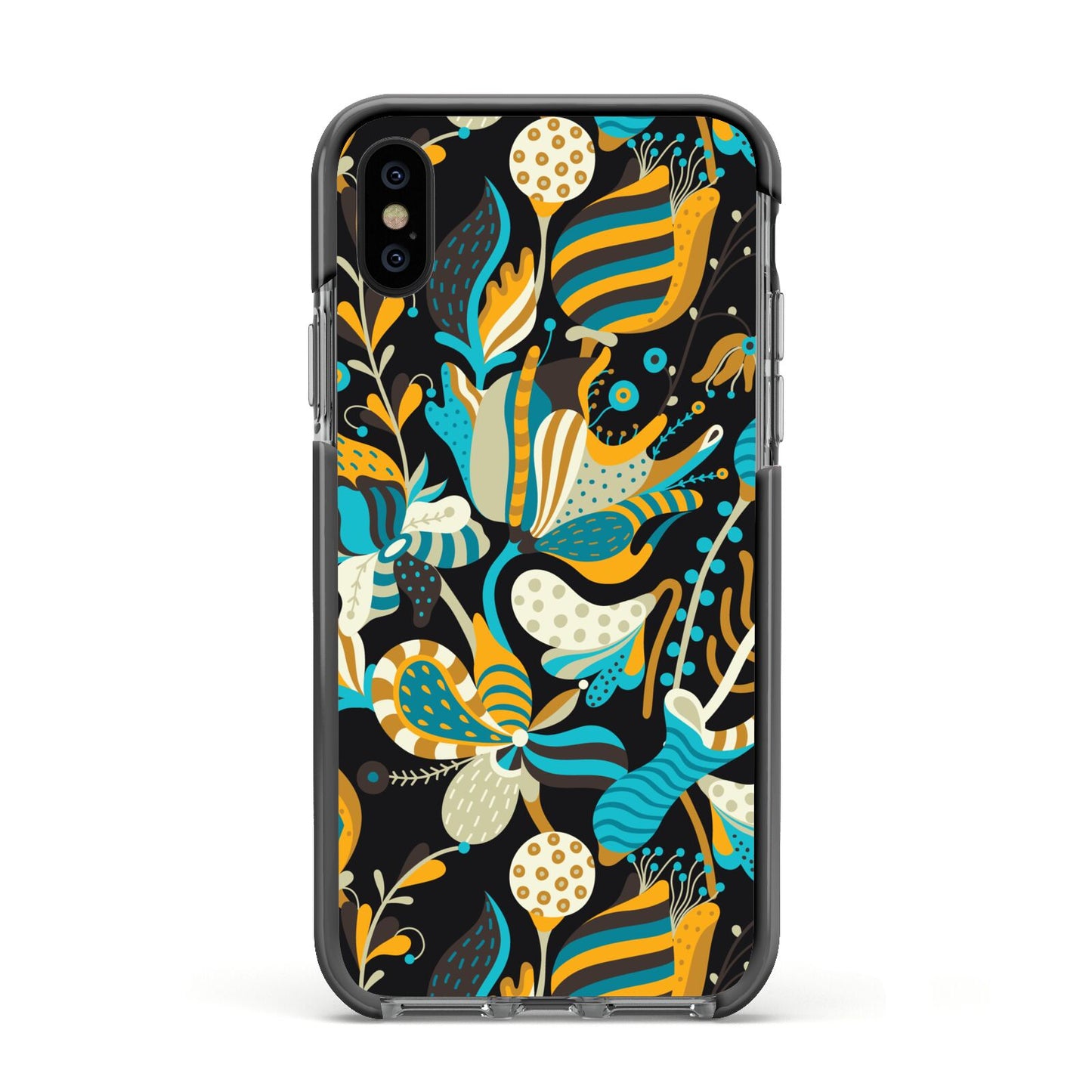 Colourful Floral Apple iPhone Xs Impact Case Black Edge on Black Phone