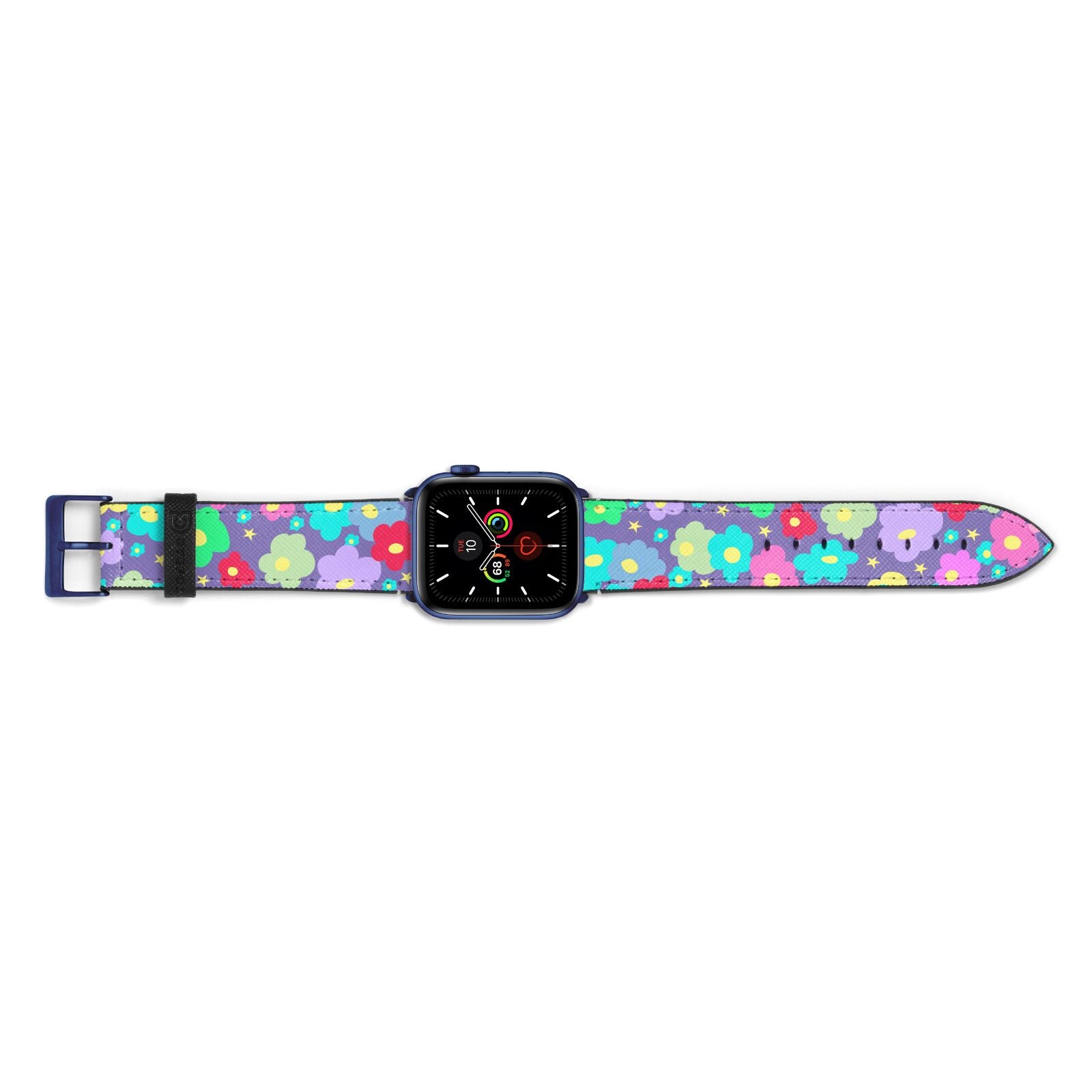 Colourful Flowers Apple Watch Strap Landscape Image Blue Hardware