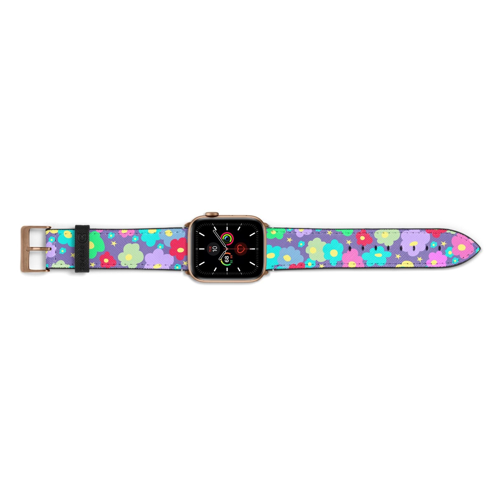 Colourful Flowers Apple Watch Strap Landscape Image Gold Hardware