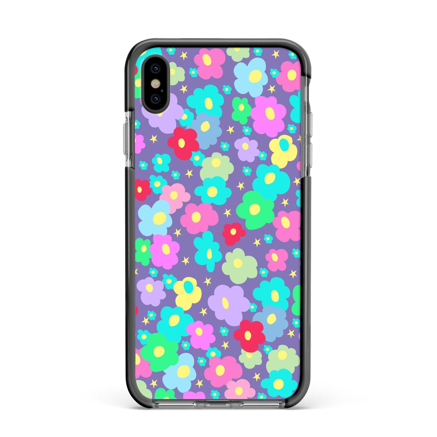 Colourful Flowers Apple iPhone Xs Max Impact Case Black Edge on Black Phone