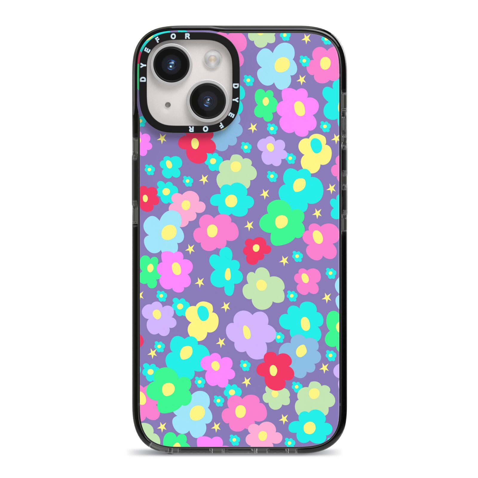 Colourful Flowers iPhone 14 Black Impact Case on Silver phone