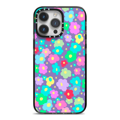 Colourful Flowers iPhone 14 Pro Max Black Impact Case on Silver phone