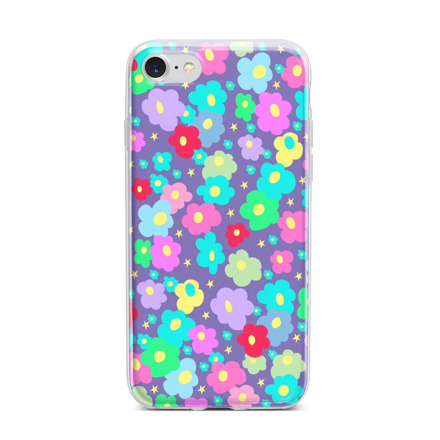 Colourful Flowers iPhone 7 Bumper Case on Silver iPhone