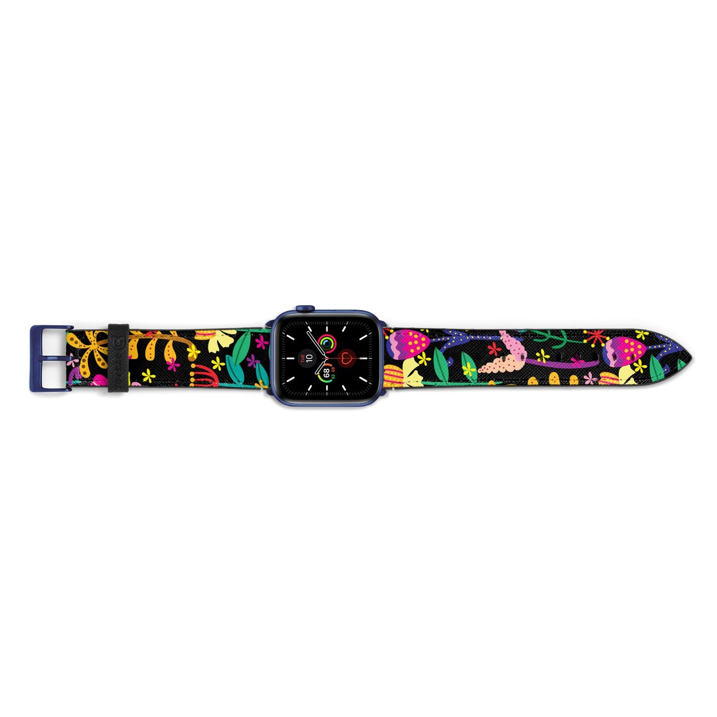 Colourful Flowery Apple Watch Strap Landscape Image Blue Hardware