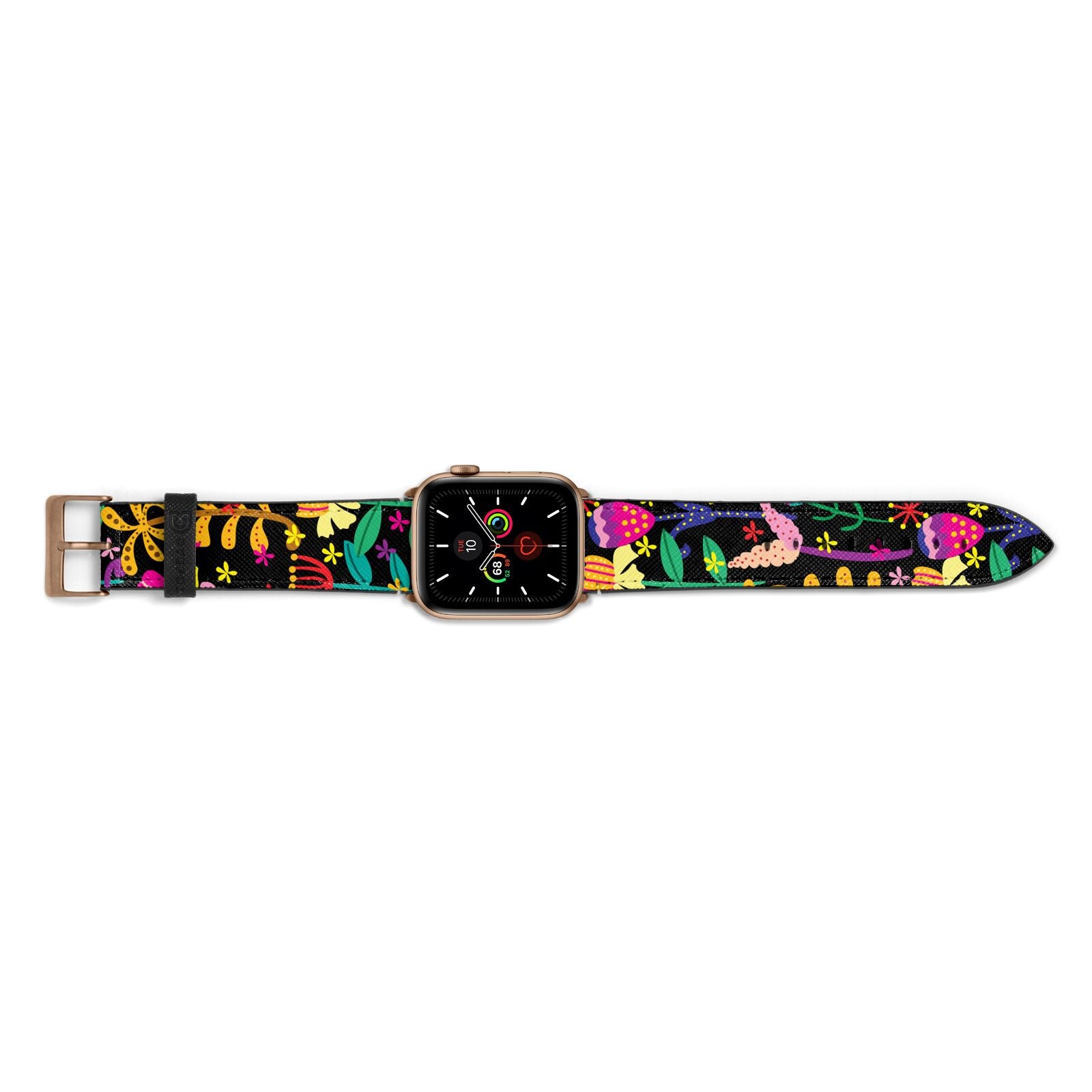 Colourful Flowery Apple Watch Strap Landscape Image Gold Hardware