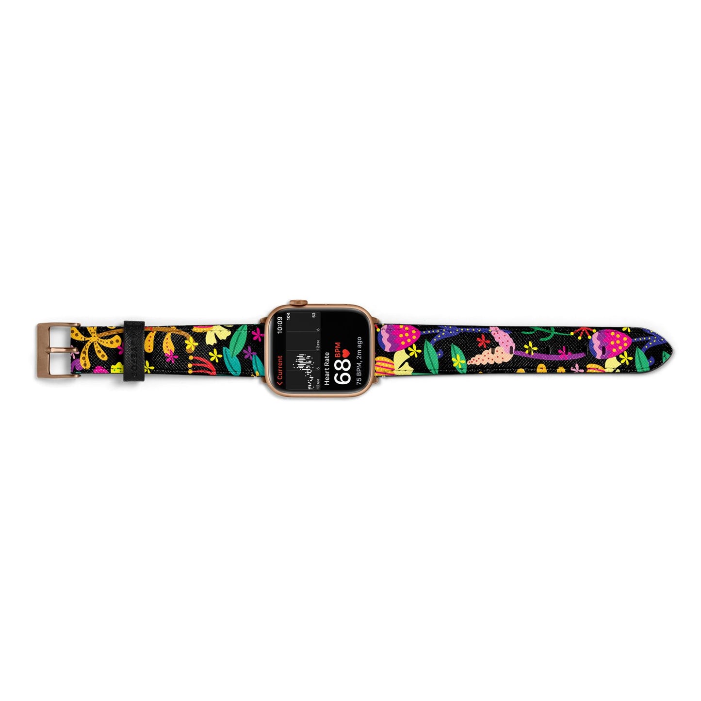 Colourful Flowery Apple Watch Strap Size 38mm Landscape Image Gold Hardware