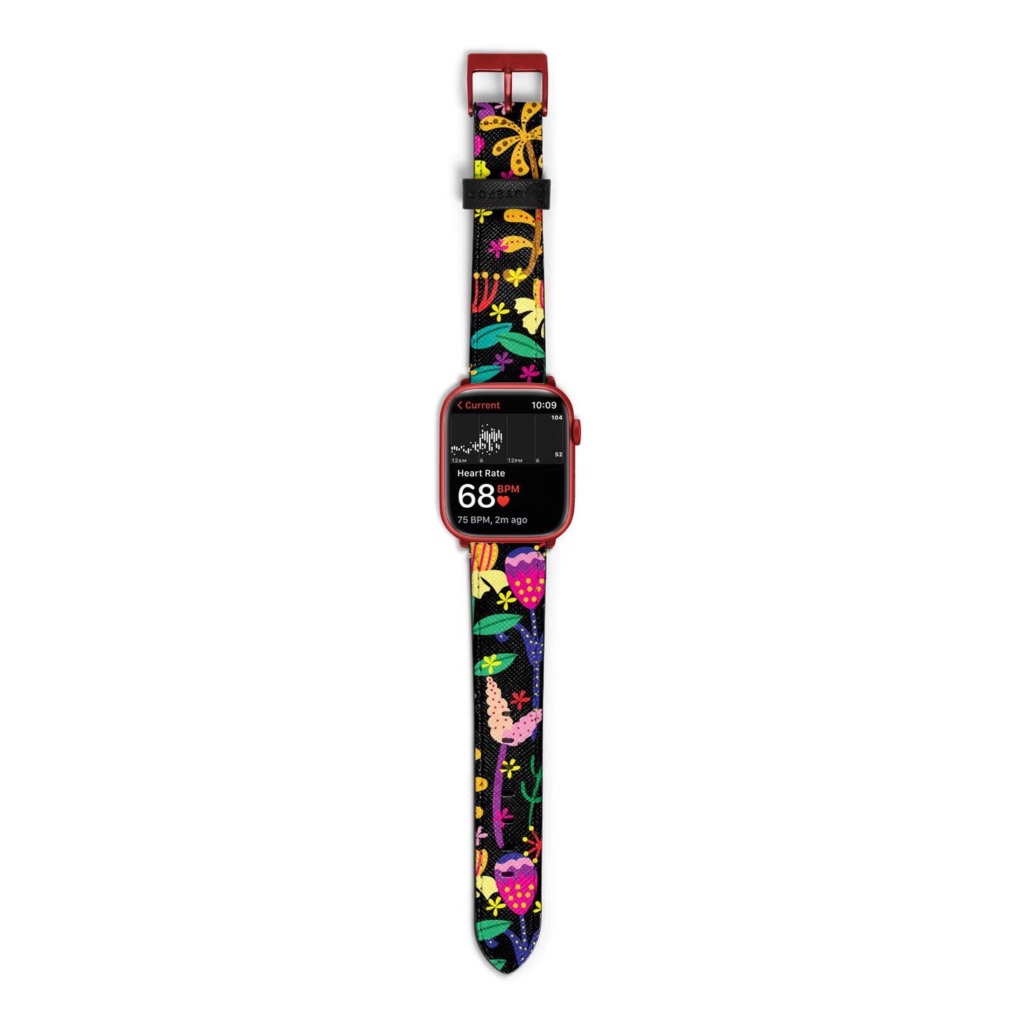 Colourful Flowery Apple Watch Strap Size 38mm with Red Hardware